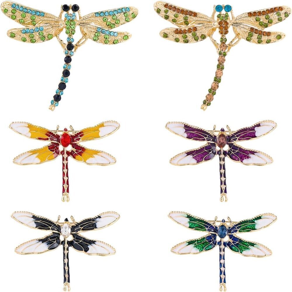 6 Piece Insect Brooch Set Rhinestone Alloy Butterfly Bee Dragonfly Jewelry
